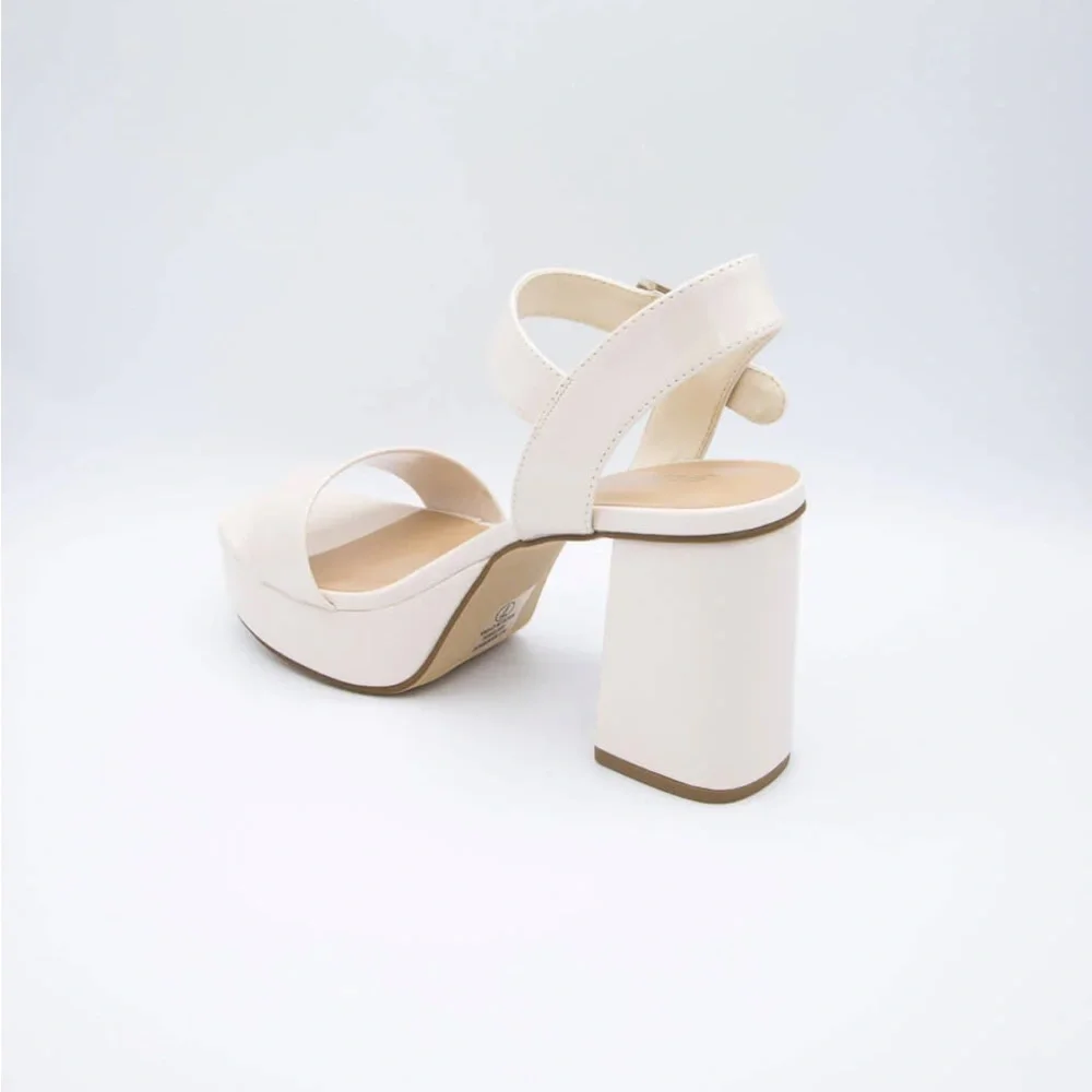 OFF WHITE MACEY OPEN TOE ANKLE STRAP PLATFORM FAUX LEATHER STRAPPY SANDALS NIB - Picture 5 of 6